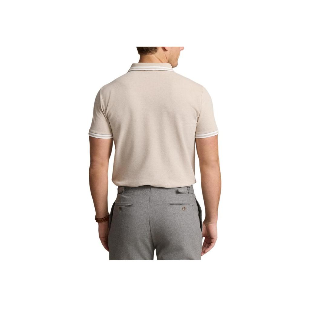 Polo Ralph Lauren SS24 Logo Embroidered Striped Trim Slim Fit Short Sleeve Polo Shirt Men polo shirts Beach-Beige MNPOKNI1N822953-250