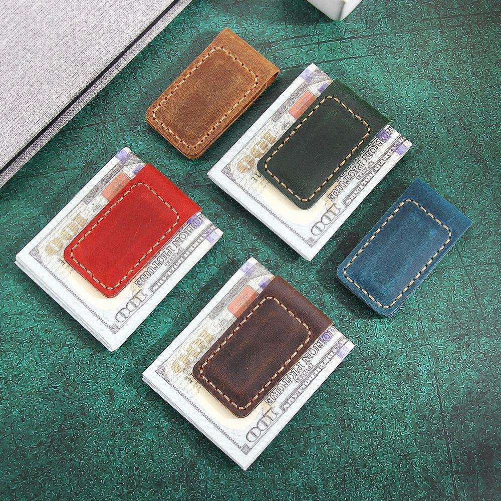 First layer cowhide magnetic banknote clip creative mad horse leather retro magnetic bookmark clip hand-sewn stationery clip