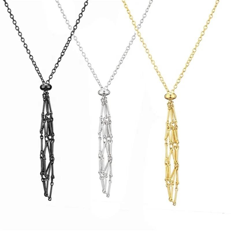 Natural Crystal Holder Necklace Adjustable Mesh Pendant Necklaces Metal Collarbone Chain Crystal Stone Holder Accessory