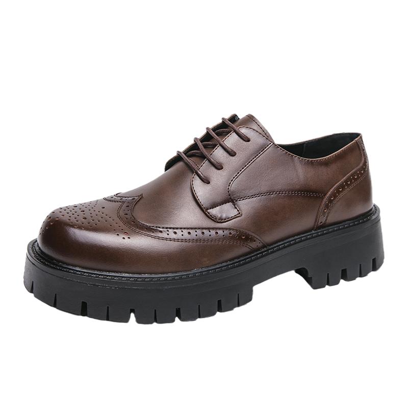 Fashion Boston Style Handmade High Quality Fashionable Carved Thick Sole Non Slip Artist Actor Height Increase Men Comfort Oxford Shoes