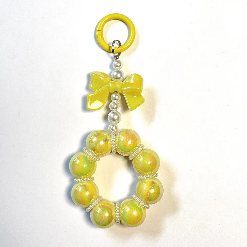 Korean Bow Pearl Pendant For Iphone Girl Phone Key Chain Jewelry Gifts Charm Hanging Cord Bracelet Lanyard Colorful Bead Chain