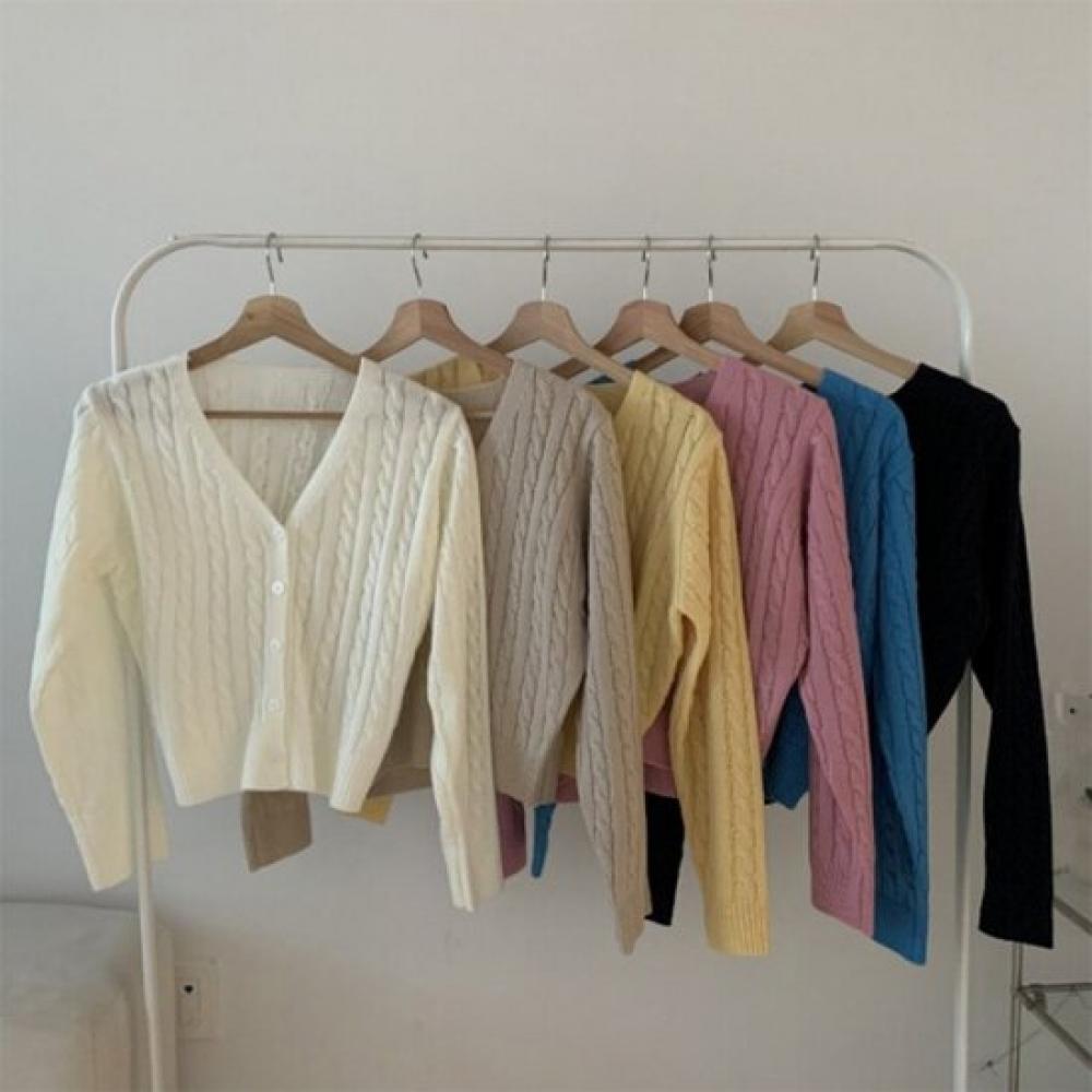 New ArriVals Open Run V Neck Slim Fit Cropped Cable Knit