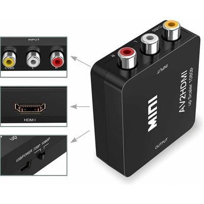 Mini AV Composite Video Adapter Cvbs 720p 1080p Rca To HDMI Compatible Converter