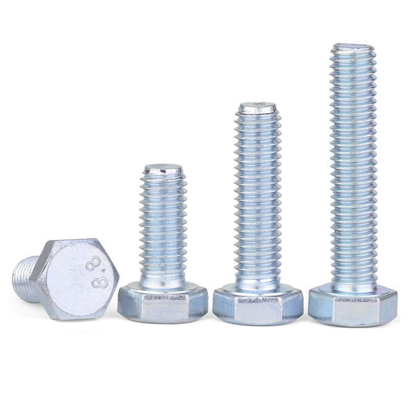 Blue & White Zinc-Plated Hex Head Bolt: High-Strength, Carbon Steel, Fully Threaded.