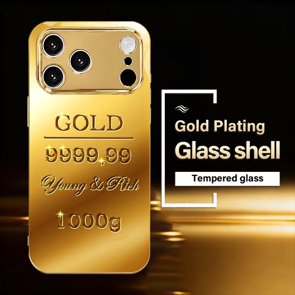 Gold Pattern High-end Phone Case Electroplated Glass TPU PhoneCase for iPhone 17 16 15 14 13 12 11pm Pro Plus Dropresistant