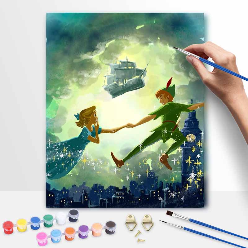 Disney Oil Painting Art Painting Set Peter Pan Flying Home Wall Decor Handmade Gift 30x40cm