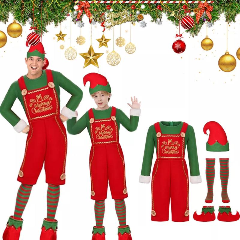 Christmas Kids Adult Elf Cosplay Costume Xmas Perform Clothes Fancy Dress Outfit