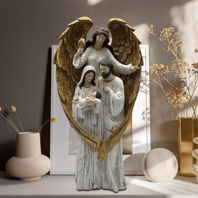 Angel Holy Family Figurine Christmas Collection, Resin, Religious Gift Statue, Desktop