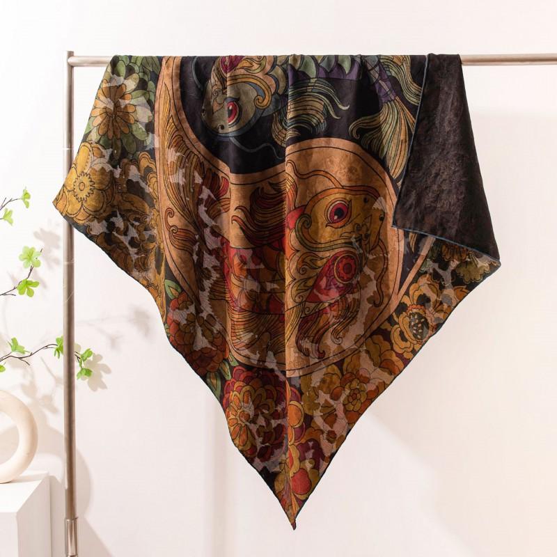 Luxury Silk Scarf Women 105x105cm Square Shawl Vintage Chinese Style Sunscreen Warmth