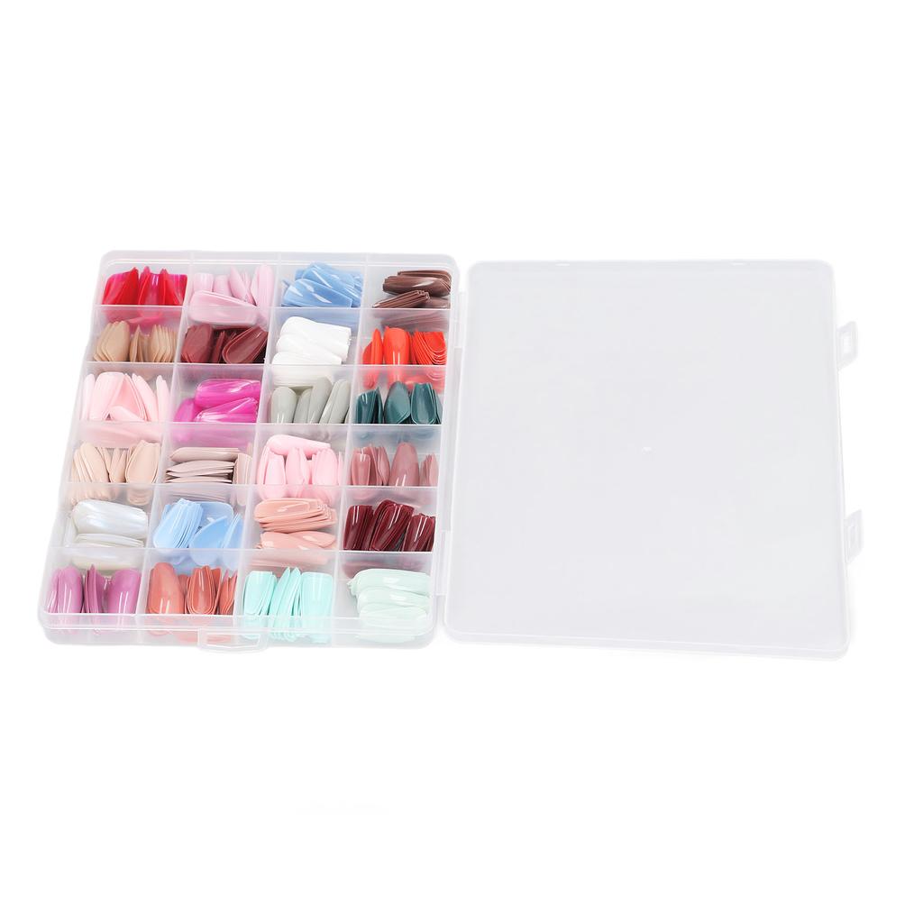 576pcs Press On Coffin Fake Nails Glossy Full Cover Color Mixing Different Size Ballerina False Nails
