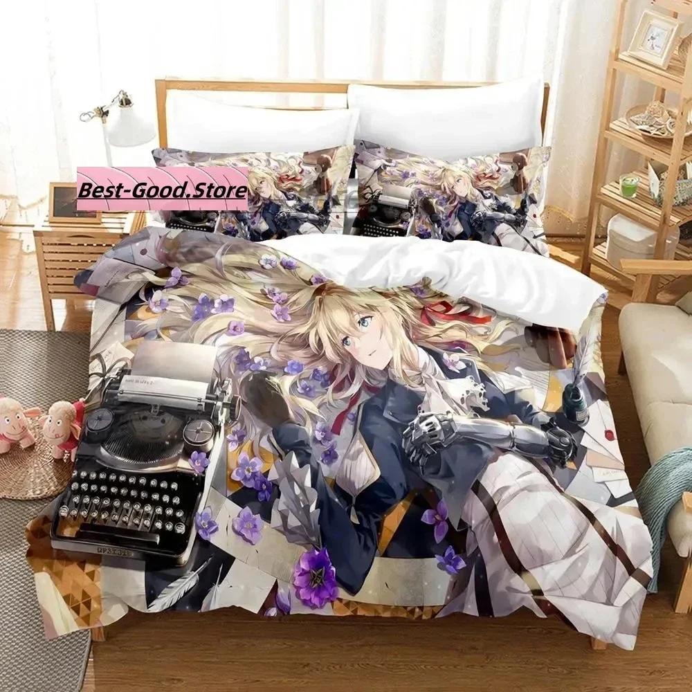 Violet Evergarden Bedding Set Single Twin Printed Bed Set With Pillowcase Duvet Cover Soft Single Double Queen Super King Size