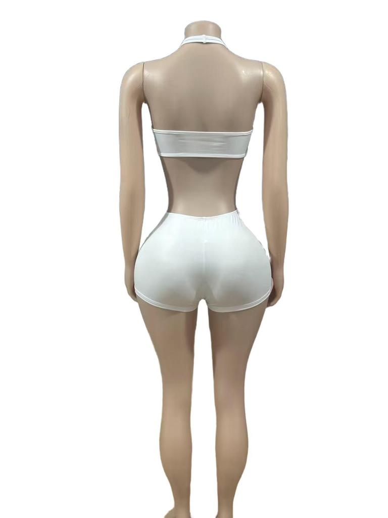 Europäisches & Amerikanisches Schlank geschnittenes Neckholder Bandeau Shorts Mode Set für Damen