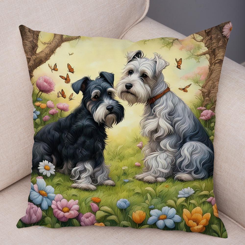 Roztomilý povlak na polštář s mini kníračem pro domácnost, oboustranný potisk, dekorace, kreslený mazlíček, zvíře, na pohovku, do auta, povlak na polštář, měkký plyšový povlak na polštář