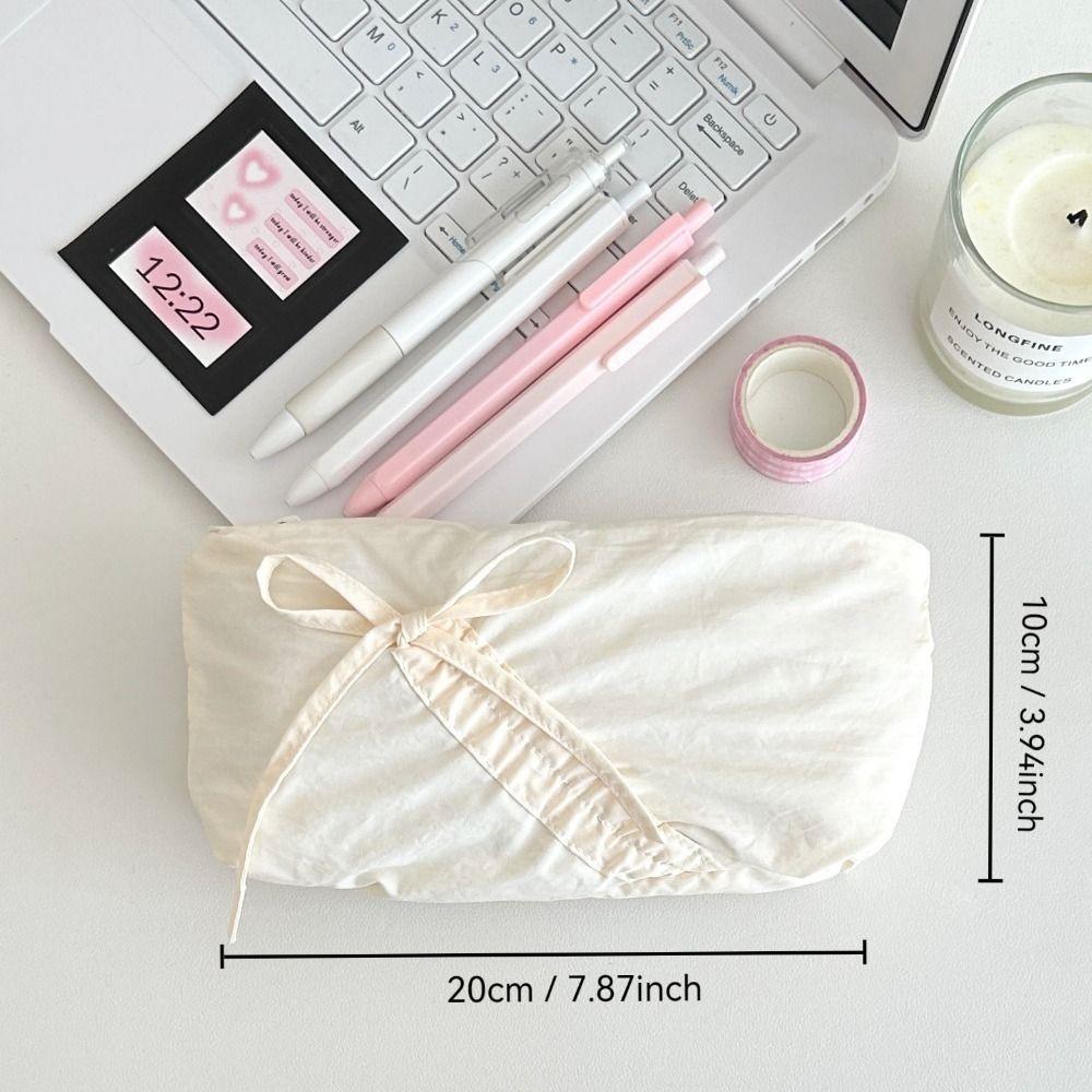 Fashion Large Capacity Bowknot Pencil Case Cute Bow Zipper Stationery Storage Bag Solid Color Students Stationery Pouch Students