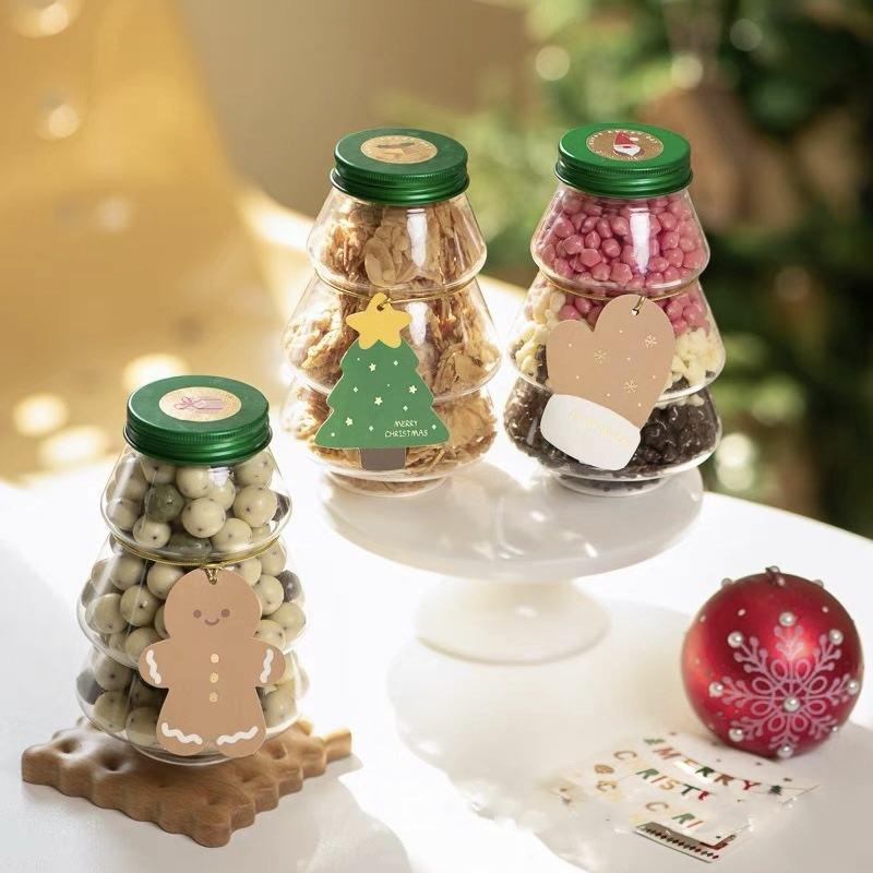 1-10PC  Christmas Tree Shape Drink Bottles Snowman Shaped Candy Biscuits Bottle Juice Milk Tea Jar Food Storage Party Favors