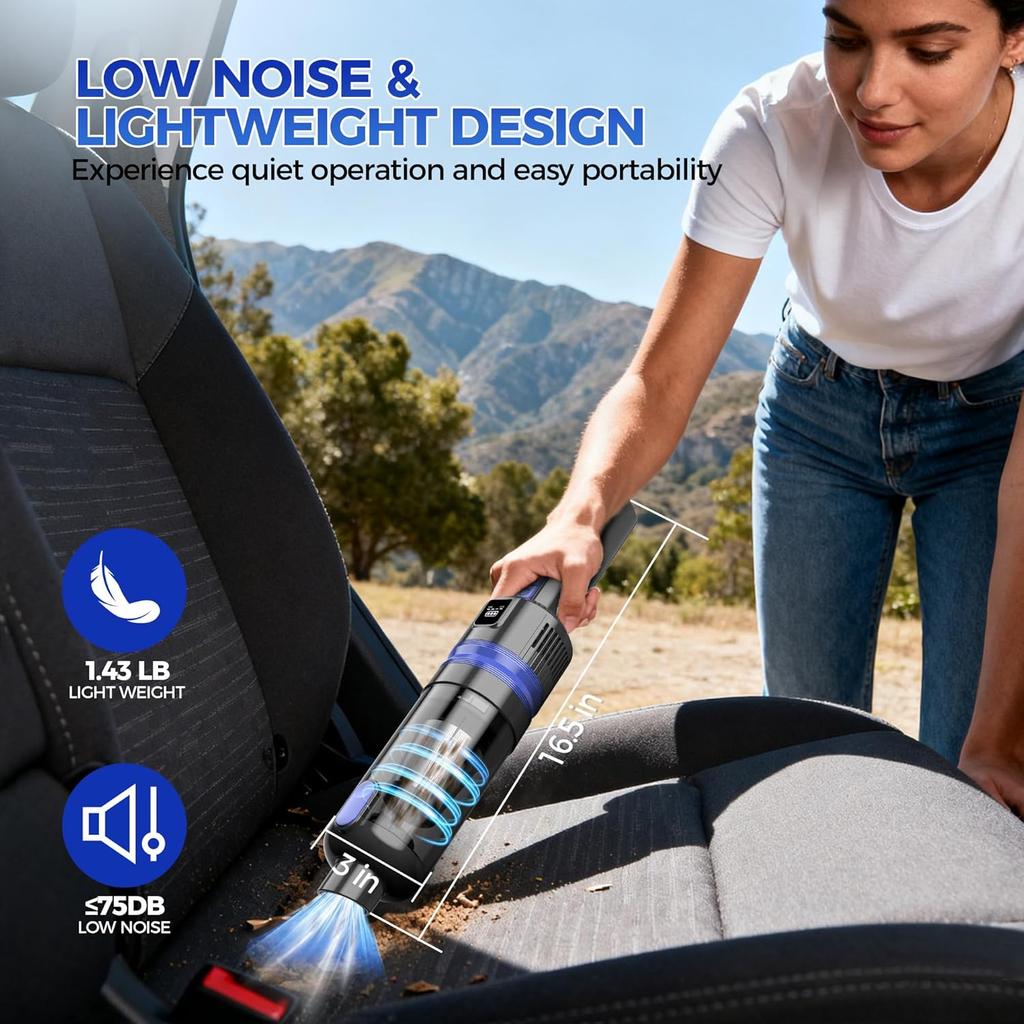 Handheld Vacuum Cordless Rechargeable 2-Speed Modes| 3-in-1 Portable Cordless Vacuum Cleaner with Charging Dock, for Car Home Office and Pet