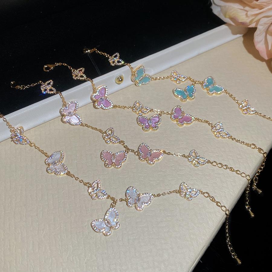 Zircon Plate Butterfly Pendant Charm Bracelet Niche Design Cool Chic Sweet Style Light Luxury High-End Feel Jewelry Women's Gift