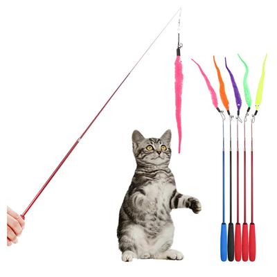 5 Stück Bunte Katzen-Teaser-Stab Stange Jagdspielzeug Ersatz Nachfüllung Plüschwürmer Haustier Katze Necken Interaktives Training Spielstock Spielzeug