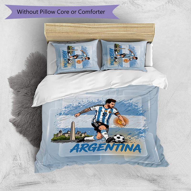 Set Biancheria da Letto Stampata Calcio Argentina 3 Pezzi Copriletto Traspirante Accogliente come Regalo per Inaugurazione Casa o Festa