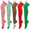 Damen Weihnachten Santa Gestreifte Overknee Lange Socken - Party Doll Design