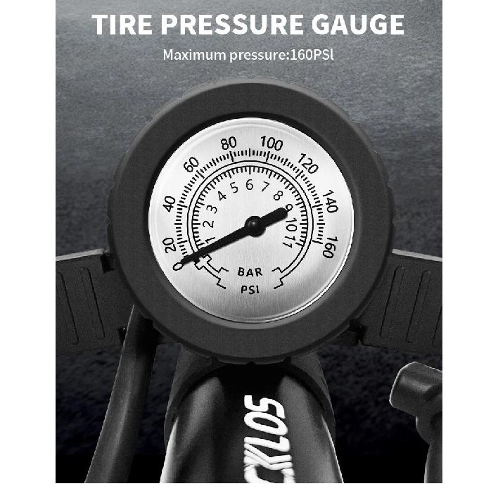 BUCKLOS 160PSI Bike Pumps Schrader/Presta Bicycle Tire Valve Pump Inflator High-Pressure Gauge Tire Inflator for Motorcycle