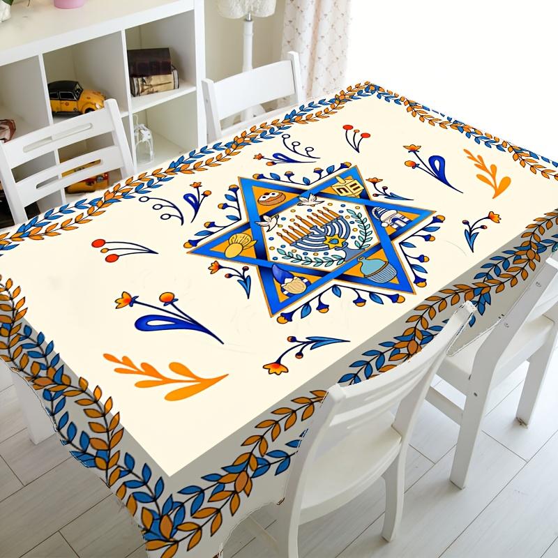 Joodse Cultuur Thema Rechthoekige Tafelkleed voor Tafeldecoratie Feest Waterdicht Herbruikbaar Tafelkleed voor Tafel Keuken Eetkamer 90x140cm