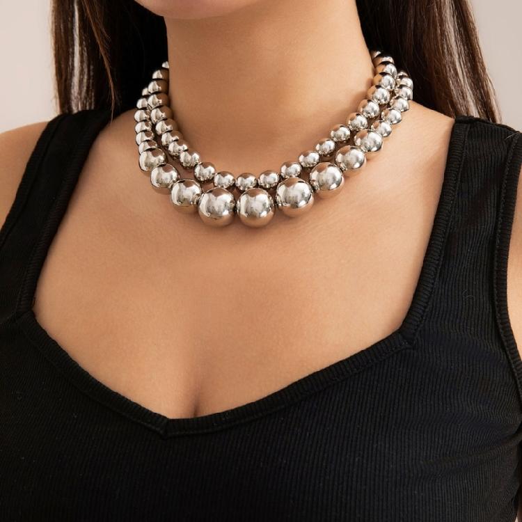 Eye Catching Large Bead Necklace Zinc Alloy Materials Clavicle Chain Accessories For Layering And Gifting