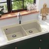 VidaXL Kitchen Sink Double Basin Drainer Inset Reversible with Mounting Hole for Tap and Dispenser 144851