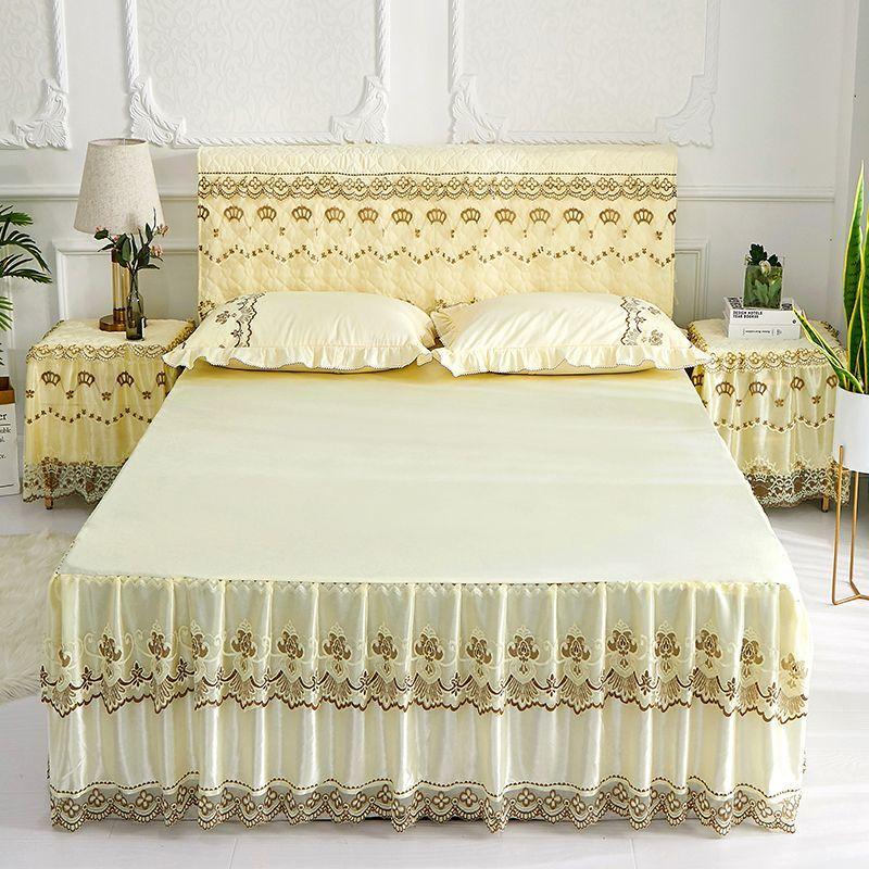 

Комплект из 3 элегантных кружевных юбок для кровати включает 1 юбку для кровати и 2 бонусные наволочки. Подходит для современных спален, гостевых комнат и гостиничного декора. 150*200CM