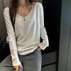 Women S Loose Fit V Neck Long Sleeve T Shirt Casual Lazy Style Top
