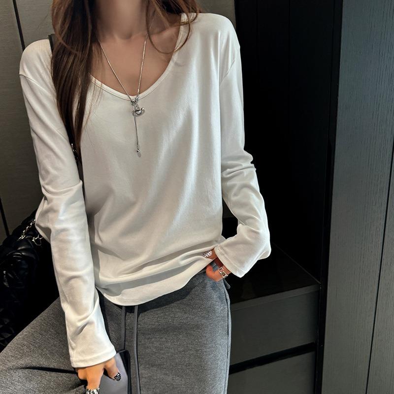 Women S Loose Fit V Neck Long Sleeve T Shirt Casual Lazy Style Top