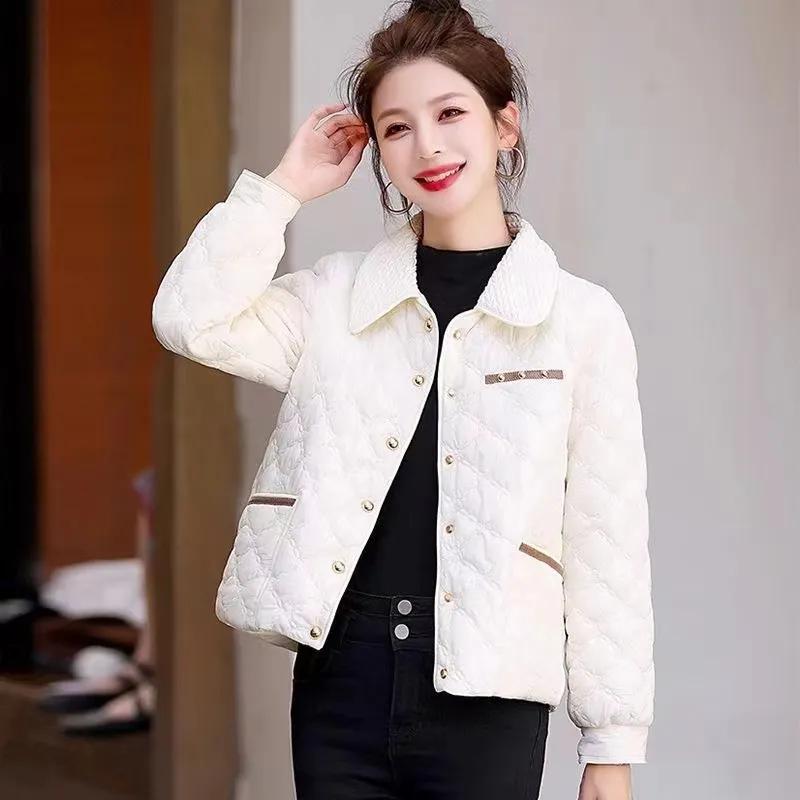 Lapel Solid Color Button Cardigan Long Sleeve Beaded Women's Coat Cotton Autumn Winter Fashionable Casual Top