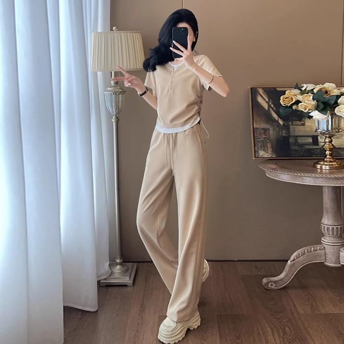 

Casual Sportswear Set - Summer Flashy Short-sleeved Wide-leg Pants for Women XL