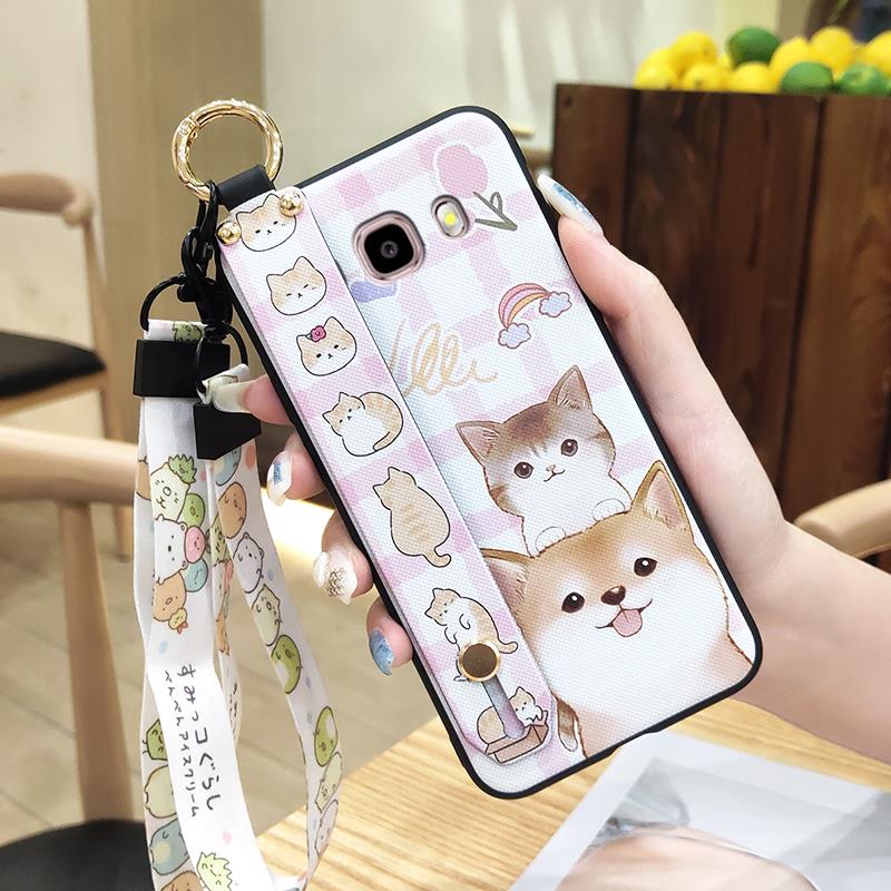 Soft Case Protective Phone Case For Samsung Galaxy J510/J5 2016/J5108 Wrist Strap Cartoon Cute Back Cover Silicone Ring