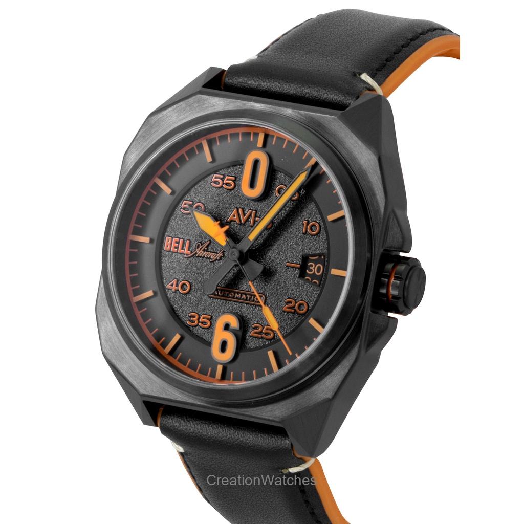 AVI-8 Bell X-1 Machbuster Rubber And Leather Strap Jet Black Dial Automatic AV-4115-04 Men's Watch