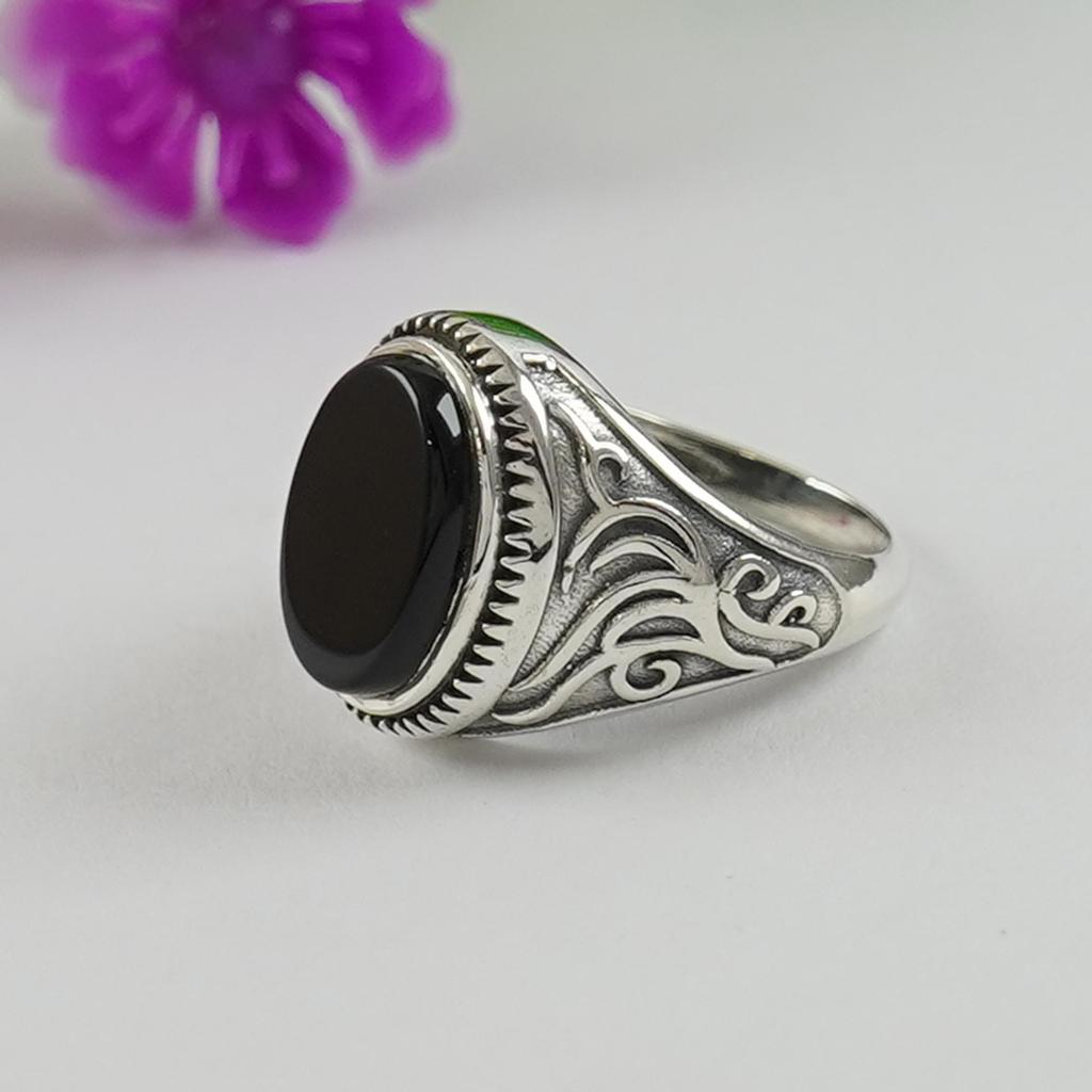 Natural Black Onyx Ring, Handmade 925 Sterling Silver Ring, Oval Flat Black Onyx Designer Ring, December Birthstone