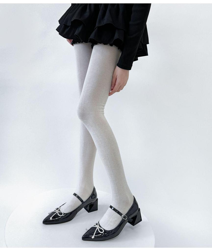 Women's Gray Sheer Thin Leggings - Spring/Summer Solid Color Cotton Knit Tights