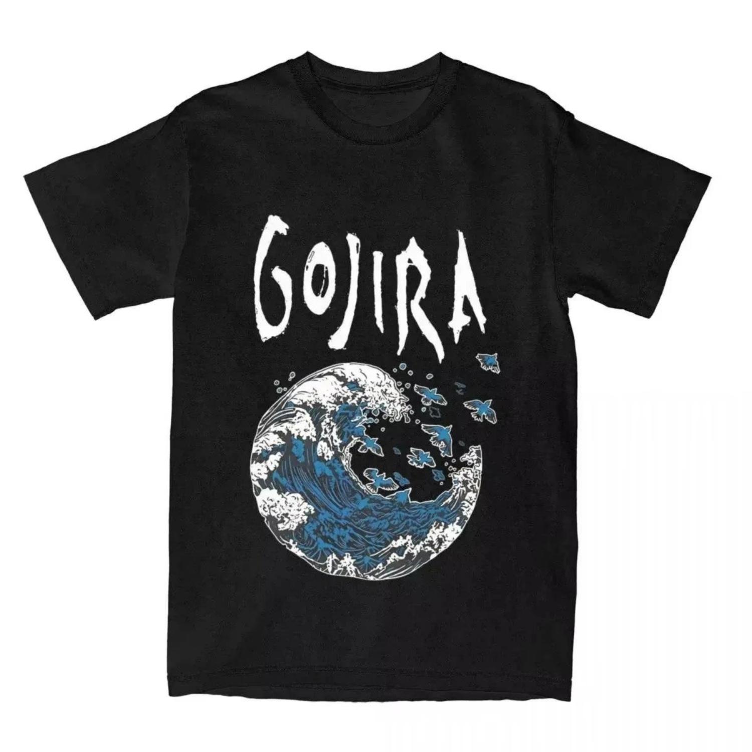 

2025 Summer Fashion Men and Women Gojiras Rock Print T-shirt Pure Cotton Loose Casual Old-fashioned Retro T-shirt XXXXXL чорний