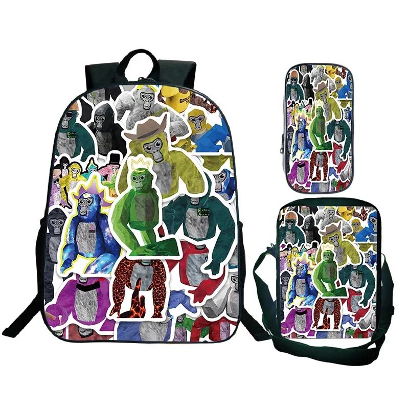 Spiel Gorilla Tag Druck Rucksack mit Umhängetasche Federmäppchen Jungen Lustiger Cartoon Schultasche Wasserdicht Kinder Schulrucksack 3er Set