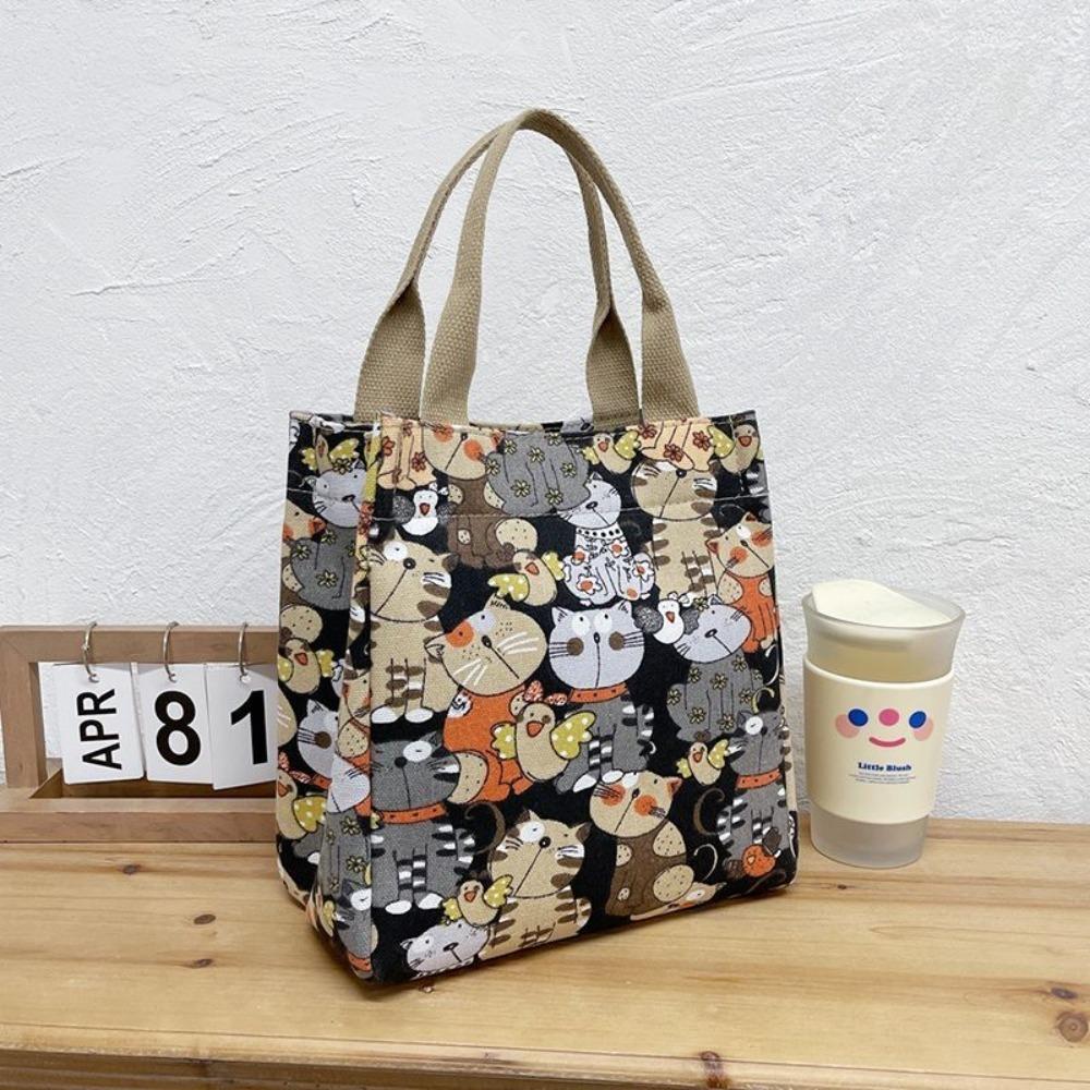 Canvas Lunch Bag Cute Printing Portable Canvas Bag Colorful Picnic Bag