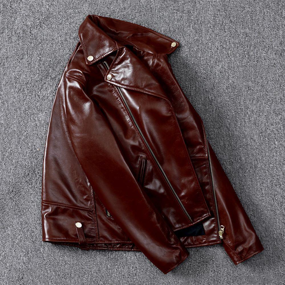 Sheepskin Motorcycle Clip Cable-stayed Genuine Leather Leather Jacket for Men