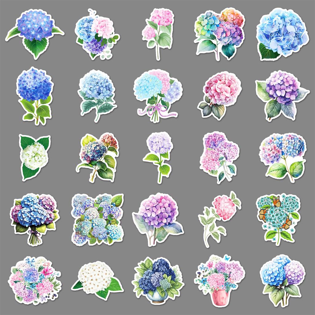 50 Hortensien Graffiti Aufkleber Personalisierte Kleine Frische Blumen und Pflanzen Dekoration Handy Computer Wasserbecher Aufkleber