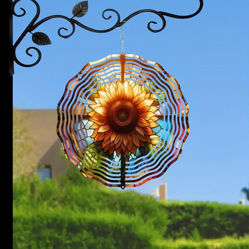 Moon Wizard Wind Spinner with Colorful Flowers Mandala Metal Garden Decor for Patio Porch Yard No Power Needed Easy To Install Gift for Men Women