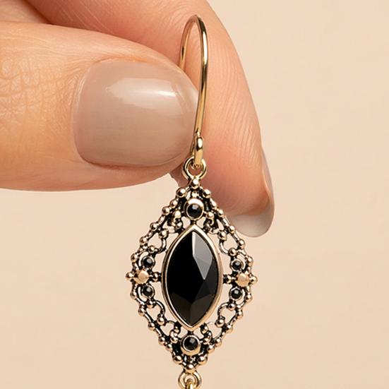 1 Pair Hook Earrings, Water Drop Imitation Gemstone Hollow Lace Metal Frame Drop Earrings, Double-Layered Pendants Earrings for Jewelry Gift