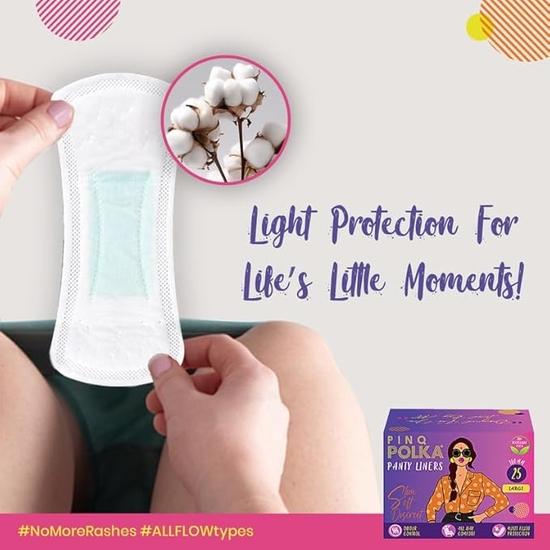 PINQ POLKA Panty Liners for Women Daily Use - 25 Liners|Large 180MM|Ultra Thin Organic Cotton Soft Feel|Spot & Leakage Free|Spotting & Discharge