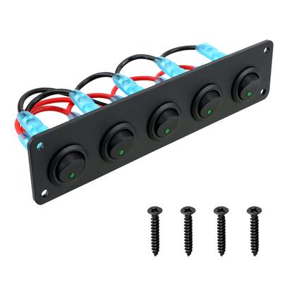 For RV Boat Yacht MarineCar Marine 5 Gang Interior Parts 12-24V Waterproof LED Round Dash Rocker Toggle Switch Panel