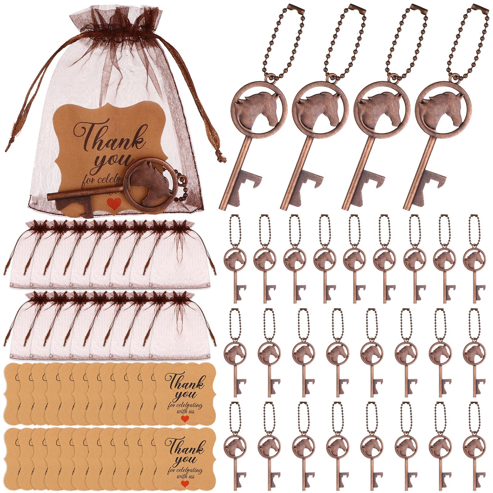 

24 Sets Horse Bottle Opener Bulk Keychain with Thank You Card Organza Bags Theme Gift for Wedding Birthday Party Decorations one size
