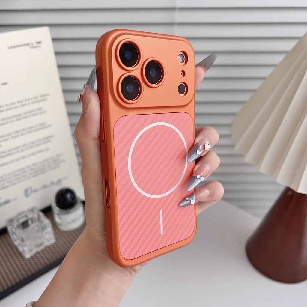 Carbon Fiber Case For iPhone 17 16 15 14 13 Pro Max Phone MagSafe Magnetic Camera Lens Protective Shell Hard PC Cover Become i17