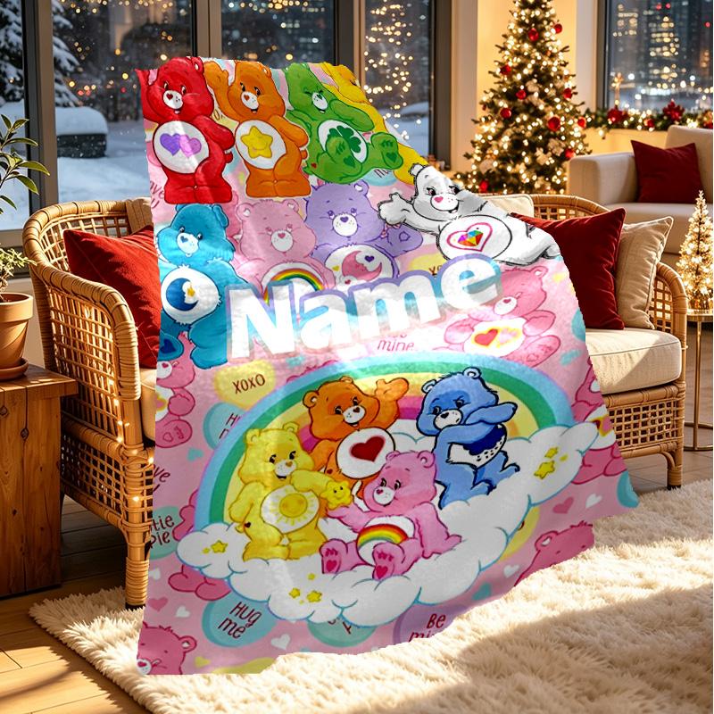 Custom Name Personalized Care Bears Print Blanket, Home Decor, Bedroom, Sofa, Camping, Couch, Gifts for Birthday ChristmasEnthusiasts