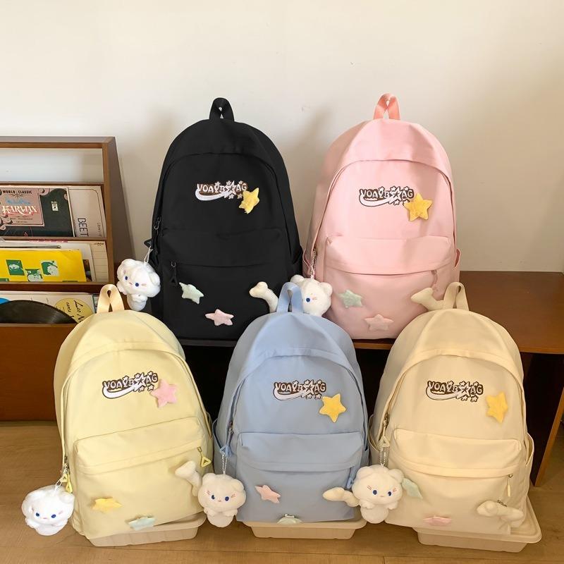 Small fresh schoolbag female cute solid color girl backpack campus girl sweet style primary and secondary school student schoolbag